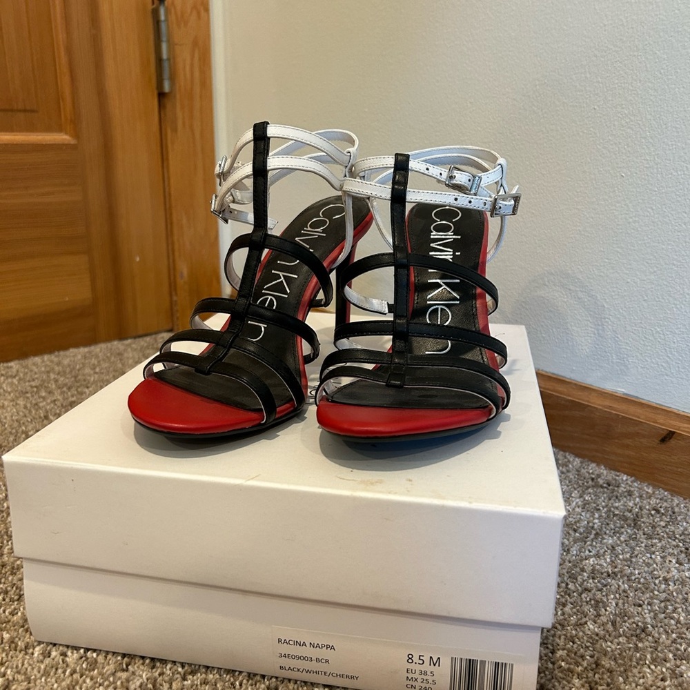 Calvin Klein Women's Black and Red Strappy Sandals